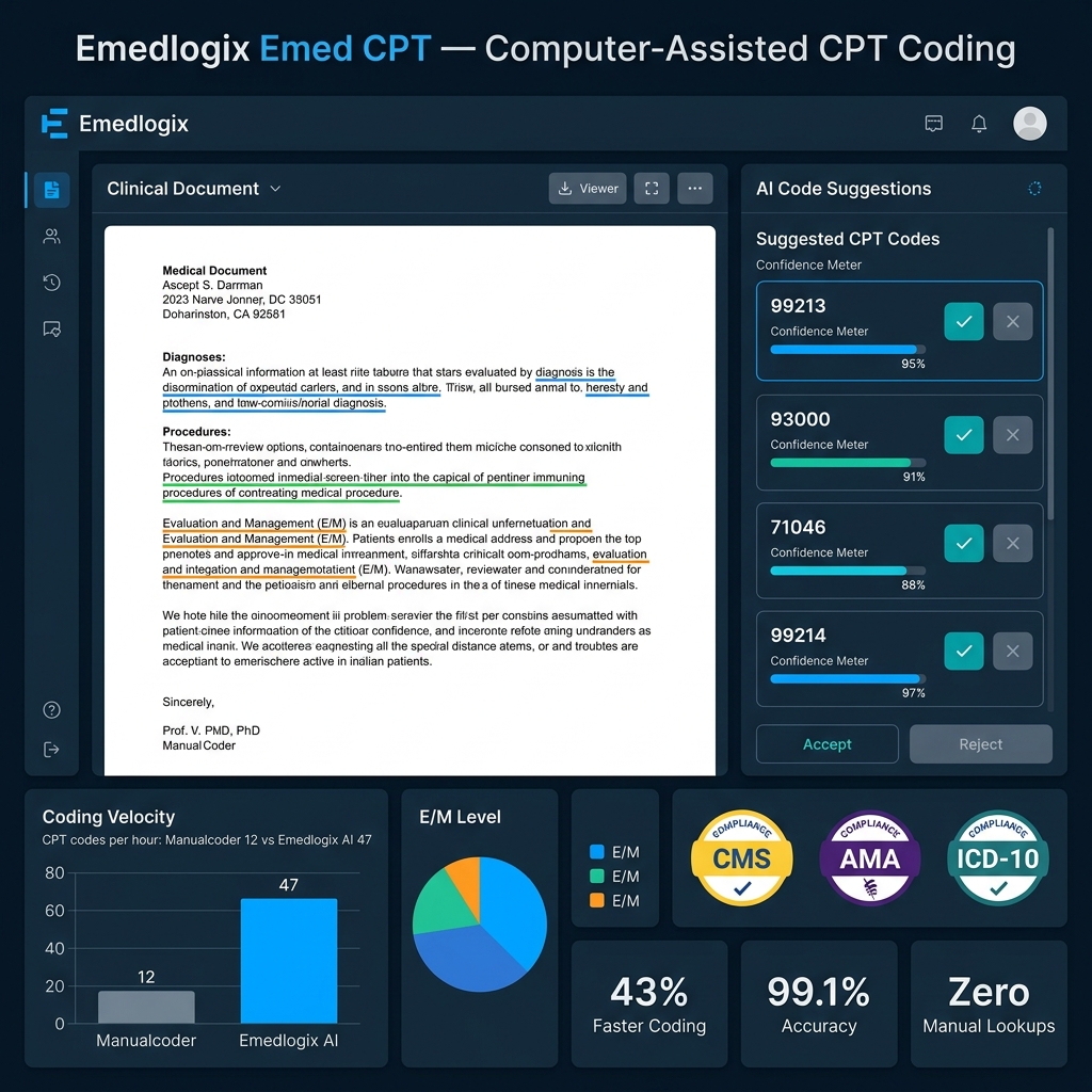 Emedlogix Emed CPT Dashboard - Specialty CPT Coding Analytics