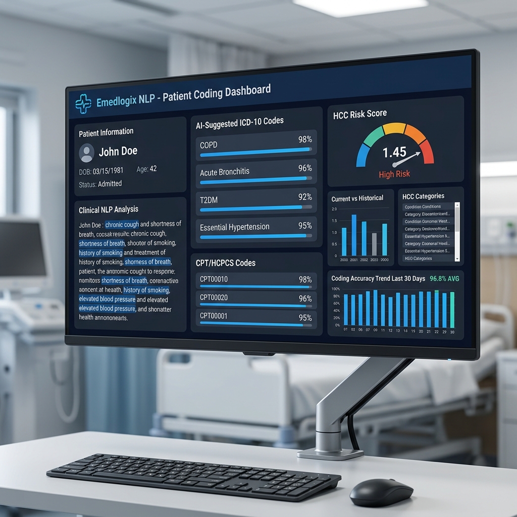 Emedlogix NLP Patient Coding Dashboard - 95% Accuracy