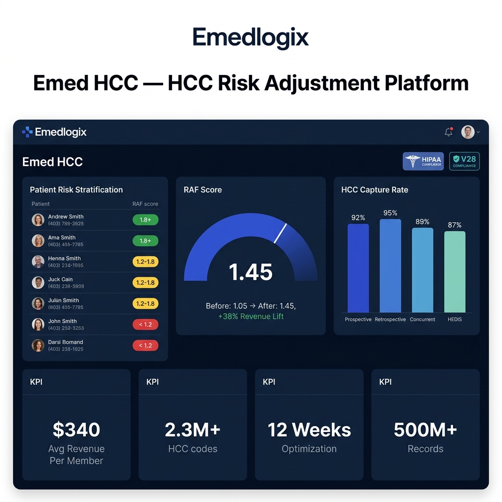 Emedlogix Emed HCC Dashboard - HCC Risk Adjustment Analytics