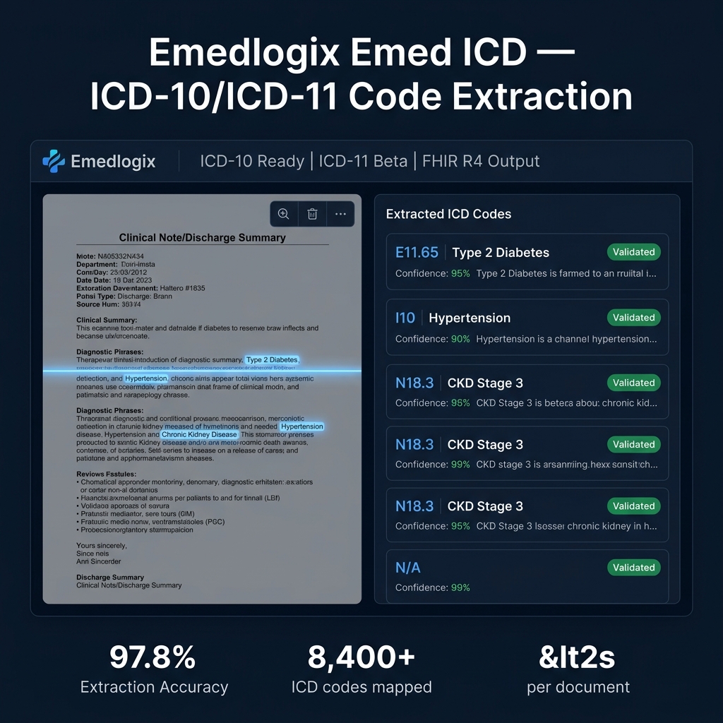 Emedlogix Emed ICD Dashboard - ICD Code Intelligence Analytics