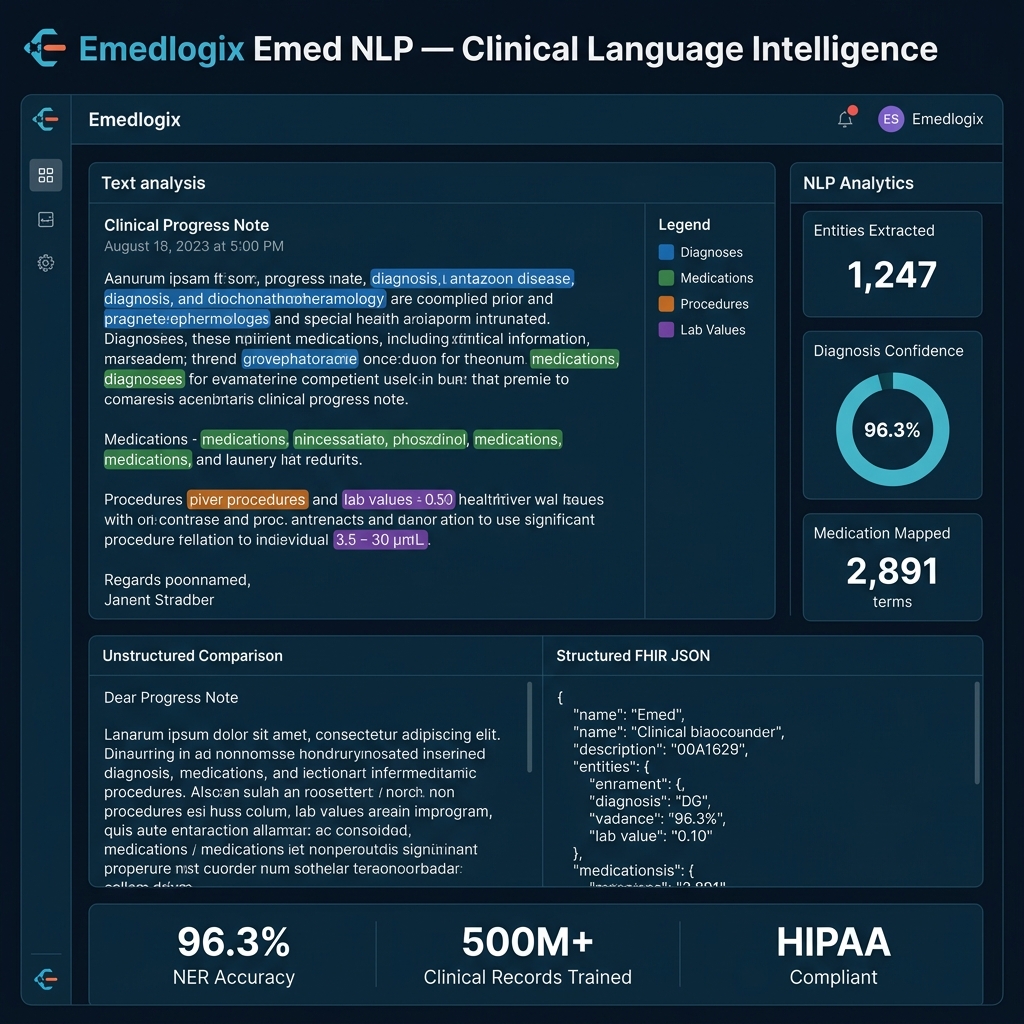 Emedlogix Emed NLP Dashboard - Clinical Language Processing Analytics