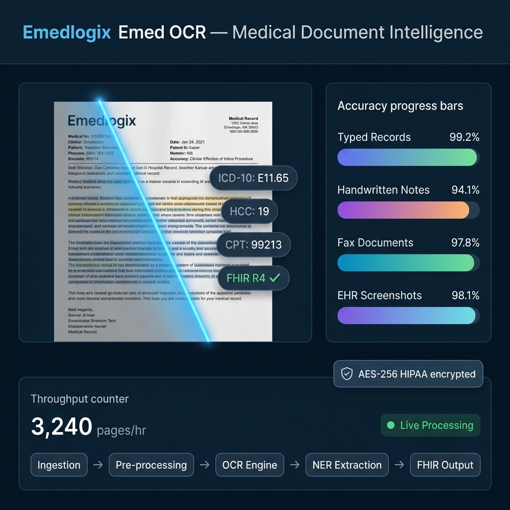 Emedlogix Emed OCR Dashboard - Document Intelligence Analytics